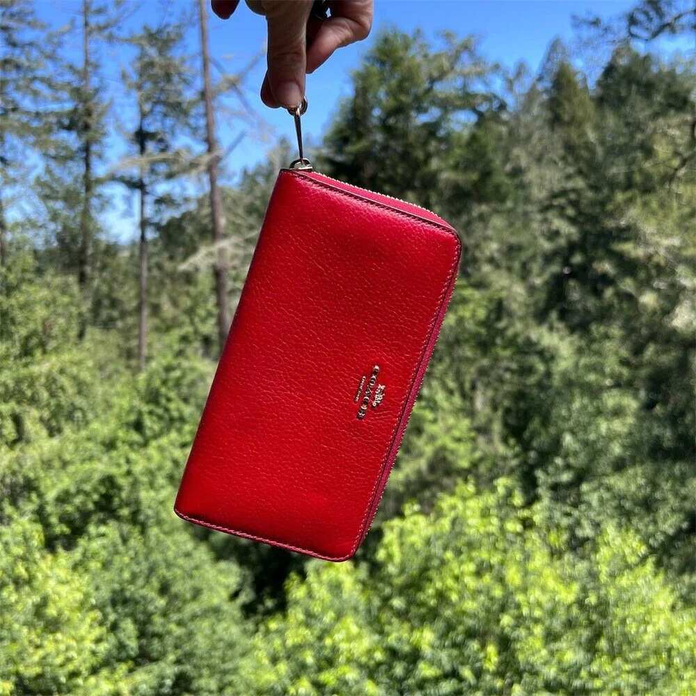 COACH Long Zip-Around Red Pebble Leather Wristlet Wallet Gold Hardware AUTHENTIC